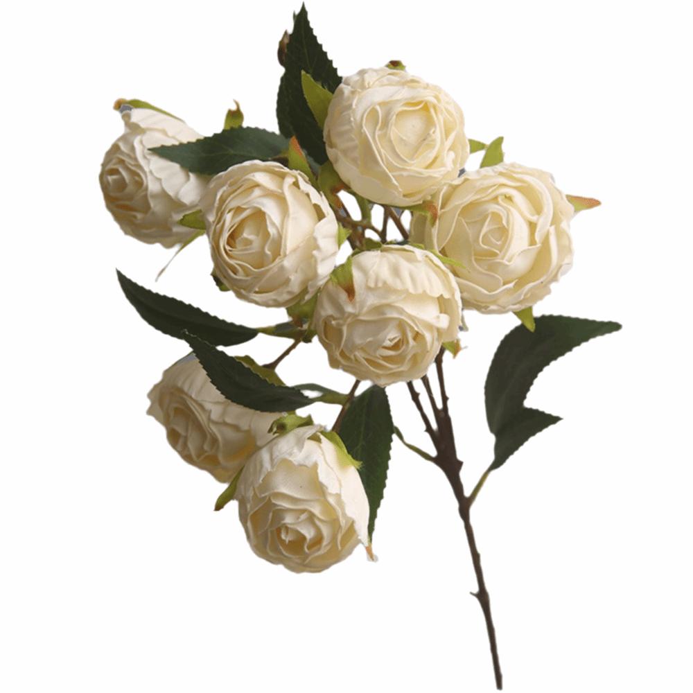 Многоцветный искусственный цветок розы с зелеными листьями, шелковые лепестки, имитация цветка, 7 головок, реквизит для фото, роза, искусственный цветок