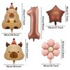 7pcs Retro Caramel Color Balloons Set Capybara Aluminum Foil Balloon Digital 0-9 Aluminum Film Ballons Birthday Party Supply