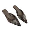 Crystal Women Slippers Elegant Pointed Toe Heeled Sandals Woman Mules Shoes 2025 Summer Fashion Slides Dress Zapatillas De Mujer