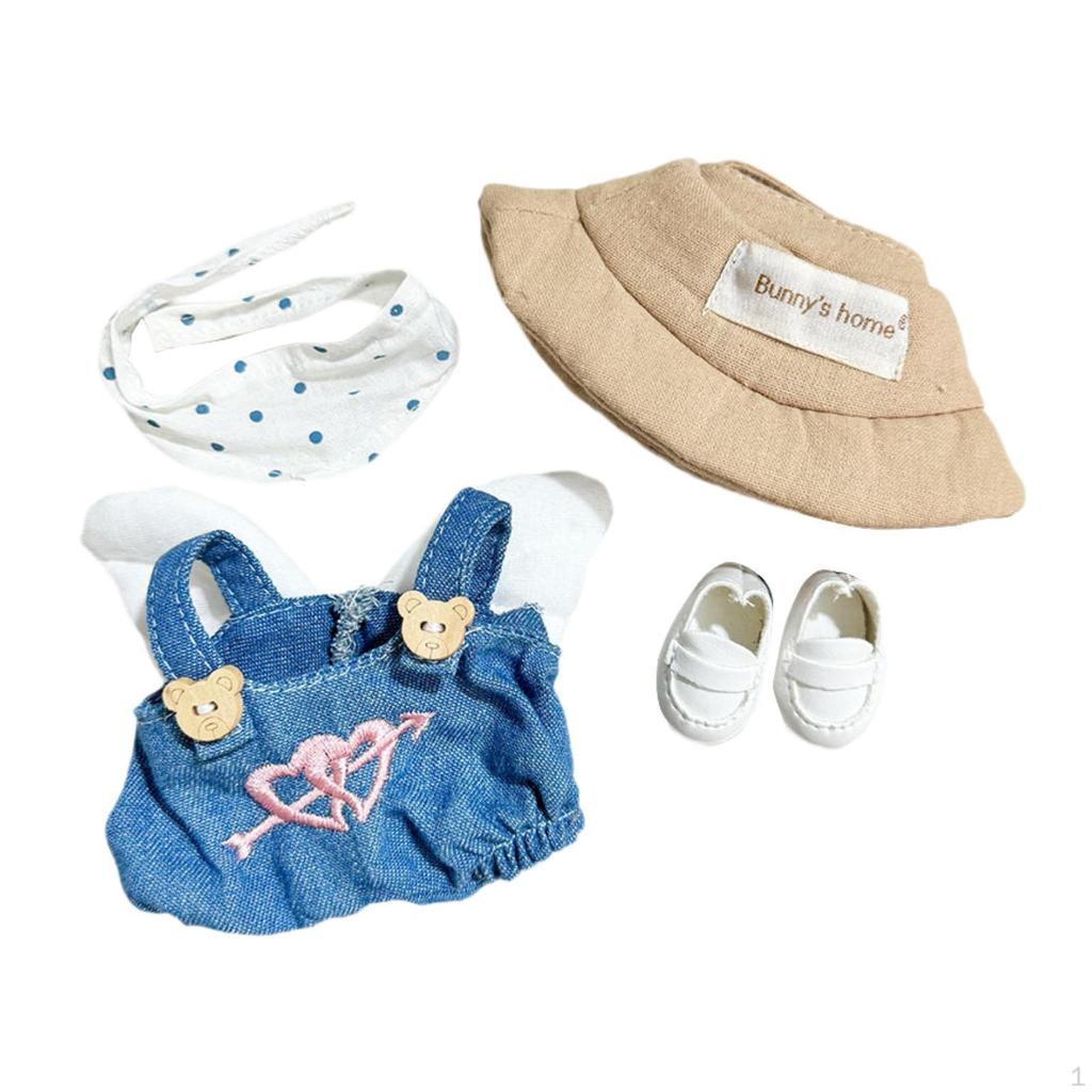 Doll Clothes Set Soft White Square Toe Shoes Hat Fashion for 15cm/17cm Dolls