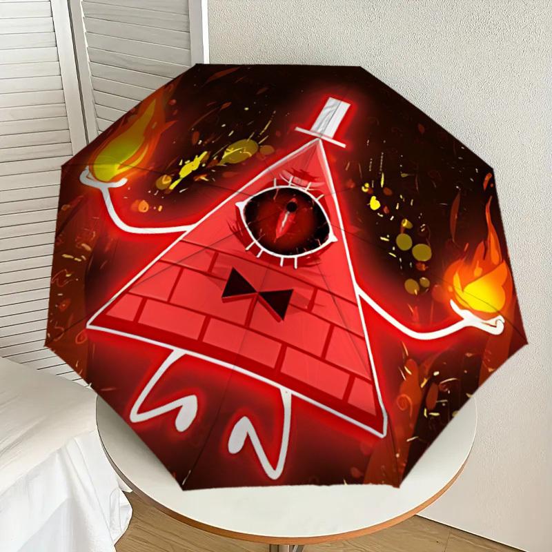 1pc Gravity Falls Bill Cipher Automatic Folding Umbrella - Compact 8-Rib Design, Durable Plastic & Iron, Lightweight for Outdoor Daily Use,  a0929187