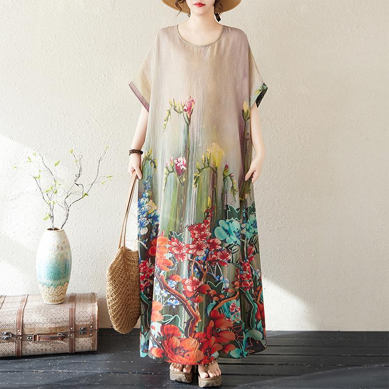 

DIMANAF 2026 Summer Women Plus Size Loose Dress Beach Vintage Basic Casual Long Dress Floral Holiday Dress One Size