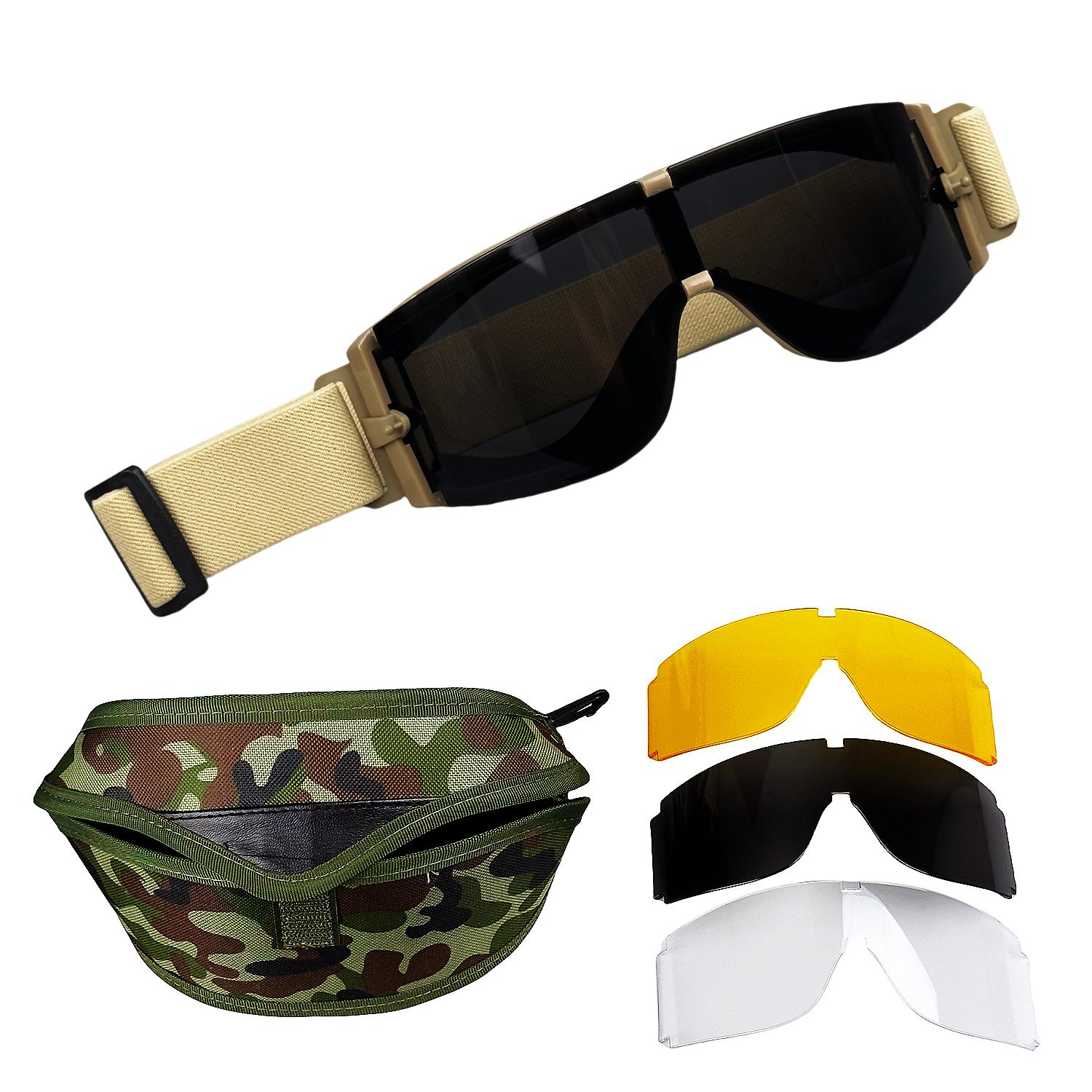 

Тактичні окуляри 3 лінзи Вітрозахисні Пилозахисні Стрільба Мотокрос Мотоцикл Альпінізм Окуляри CS Безпечний Захист Окуляри хакі