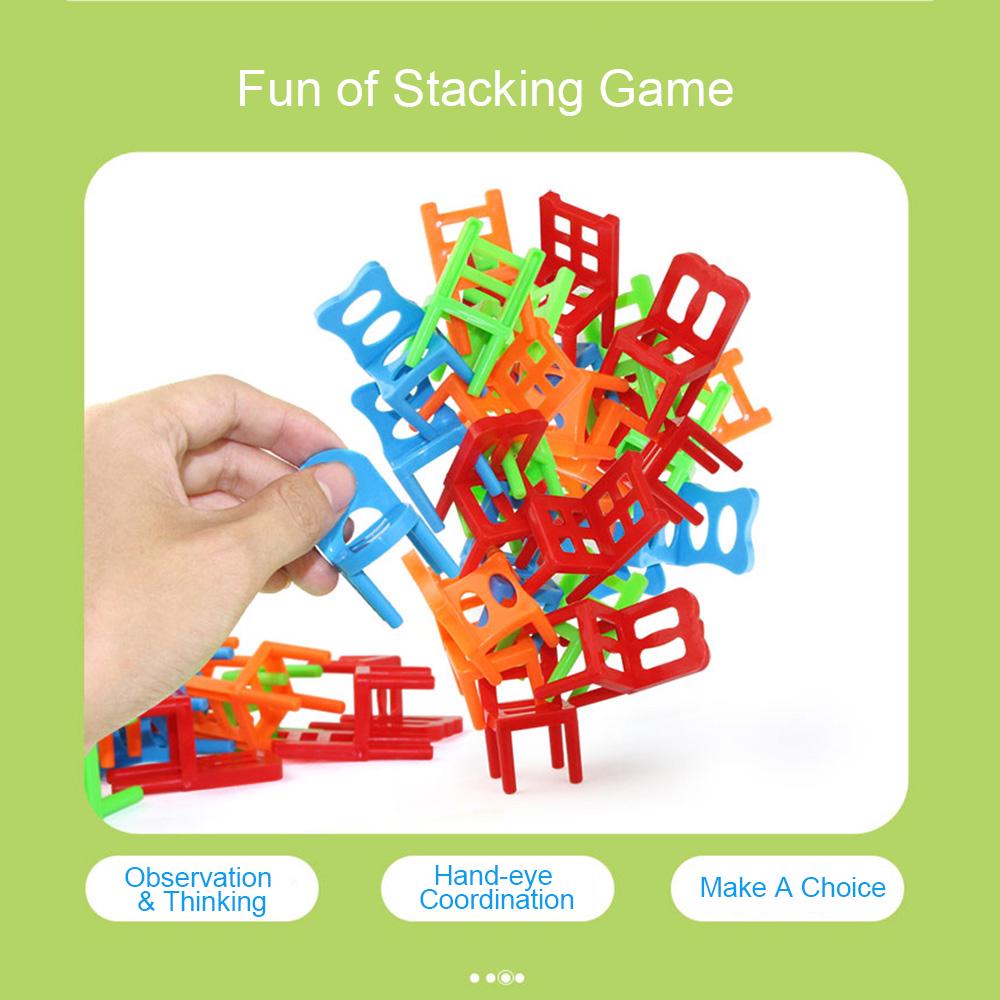 18 Piece Balancing Chair Set, Plastic  ing Toy, Fun Educational Game for Kids Ages 3+, Perfect for Parties and Family Reunions