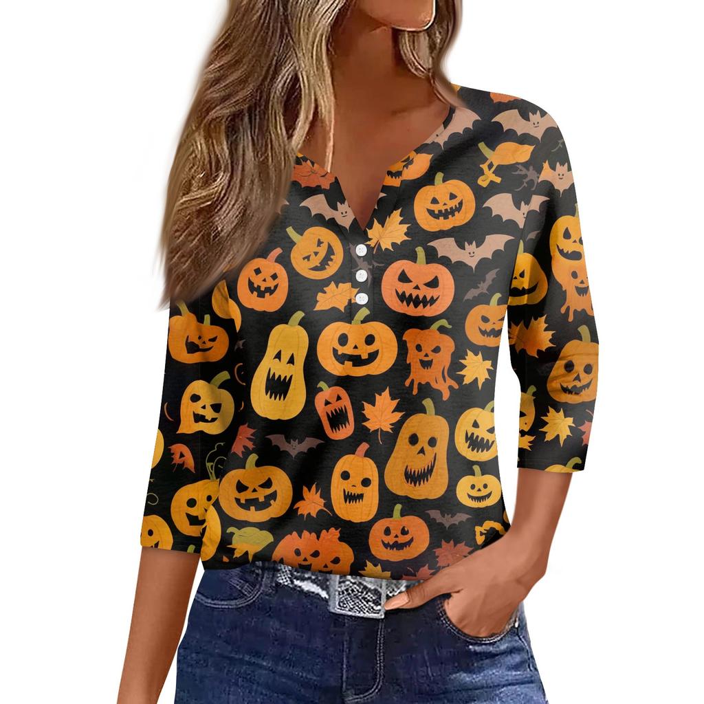 Women's Casual Fashion Sexy Comfortable V-Neck Halloween Seven Sleeve Top