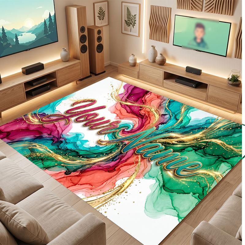 Neon Colorful Theme Crystal Velvet Floor Rug Personalized Custom Name Text Warm Carpet Home Decoration