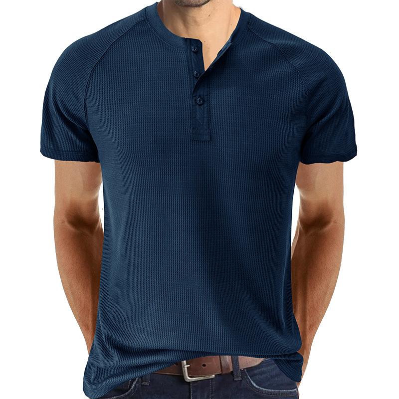 Pánská košile Slim Fit Waffle Henley s krátkým rukávem Pro volný čas Sportovní trička na cvičení pro muže Sportovní triko na 3 knoflíky Letní základní topy odvádějící vlhkost