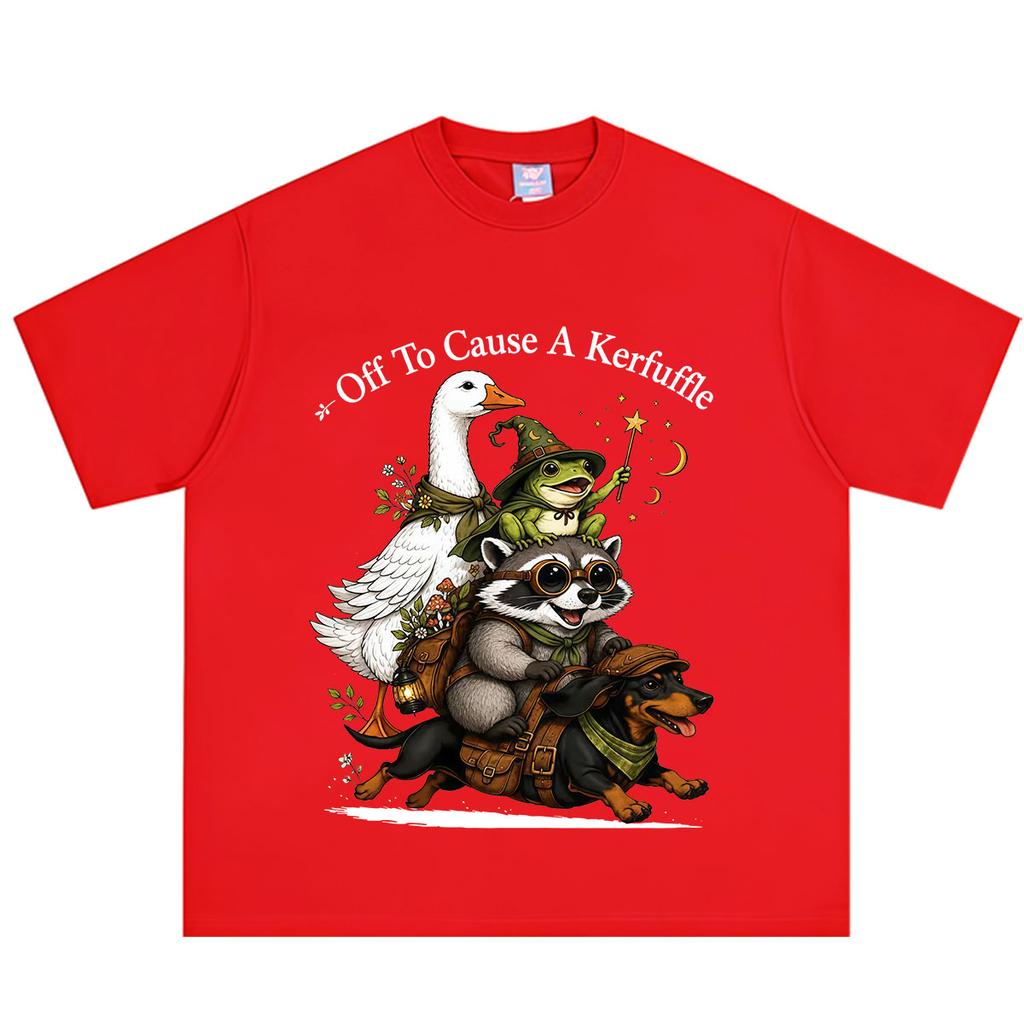 Auf zum Tumult Frosch Waschbär Gans Reitend Dackel T-Shirt Unisex Unisex Vintage T-Shirt Lässige Lockere Baumwoll-T-Shirts Oberteile