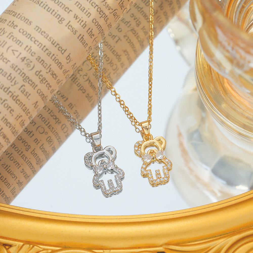 Niedliche hohle Bären Schlüsselbeinkette Mikro-eingelegte Nischendesign Halskette für Frauen