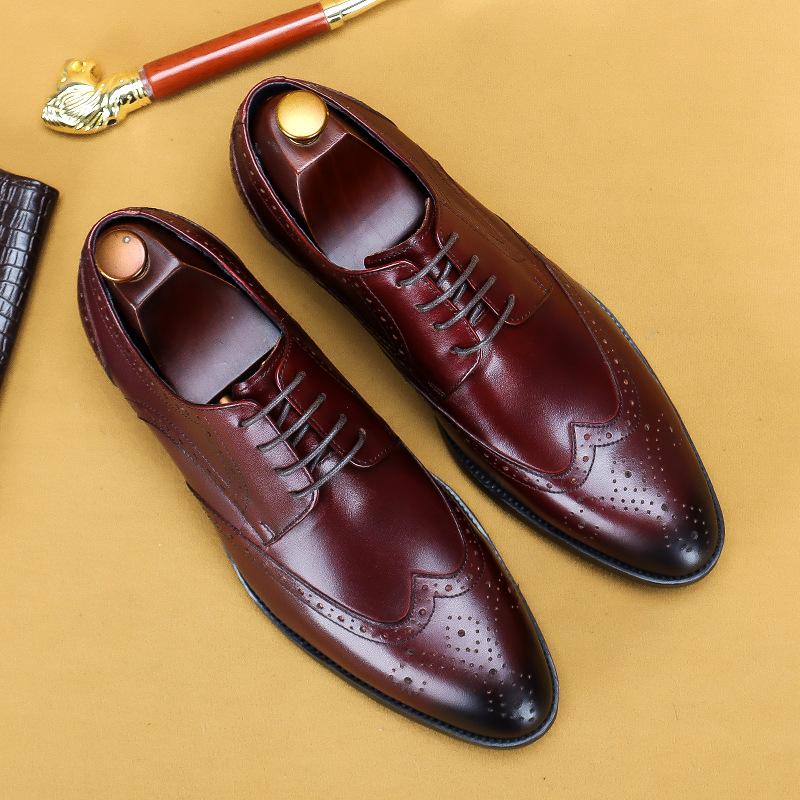 Fashion New Men Dress Handmade Shoes Genuine Leather Male Oxford Italian Classic Vintage Lace-up Men's Brogue Shoes Oxford