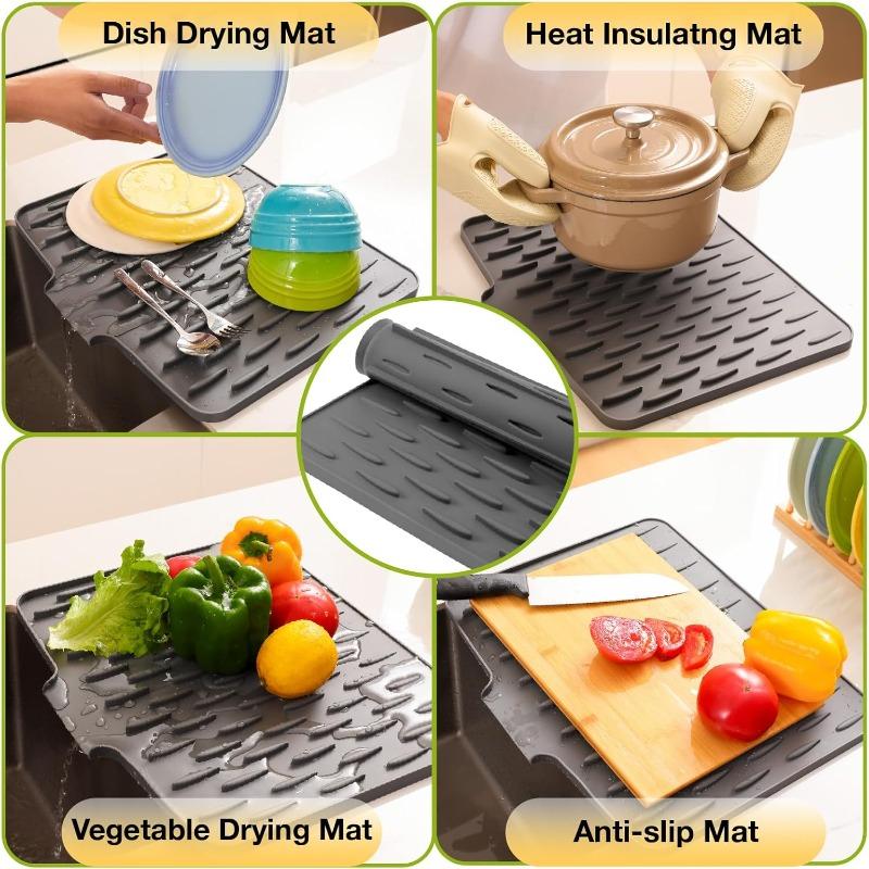 Silicone Kitchen Sink Drain Mat Drying Mat Non-slip Tableware Drain Pot Drying Filter Mat Suitable for Countertops Sinks