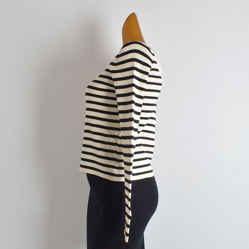French style New Contrast Color Stripe U Collar Open Collarbone Pullover Knit Women Autumn and Winter Loose Bottoming Shirt Long sleeve Top