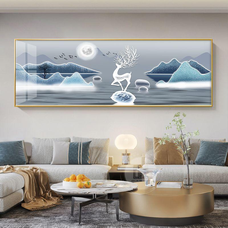 Chinese Style Golden Leaves Deer Canvas Painting Feathers Wall Art Feng Shui Mountain Posters and Prints Living Room No Frame
