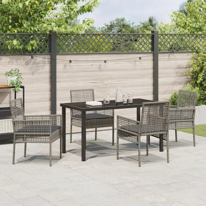 VidaXL Ensemble de repas de jardin 5 pièces avec coussins Gris Poly Rattan 3379879