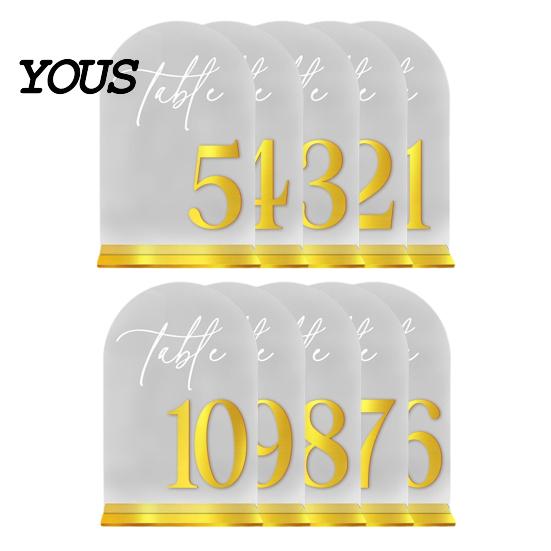 Table Number Plates Arch Wedding Numbers, 1-10 Place Cards with Stands, Holders Clear Acrylic Signs for Receptions, Parties, Anniversaries,