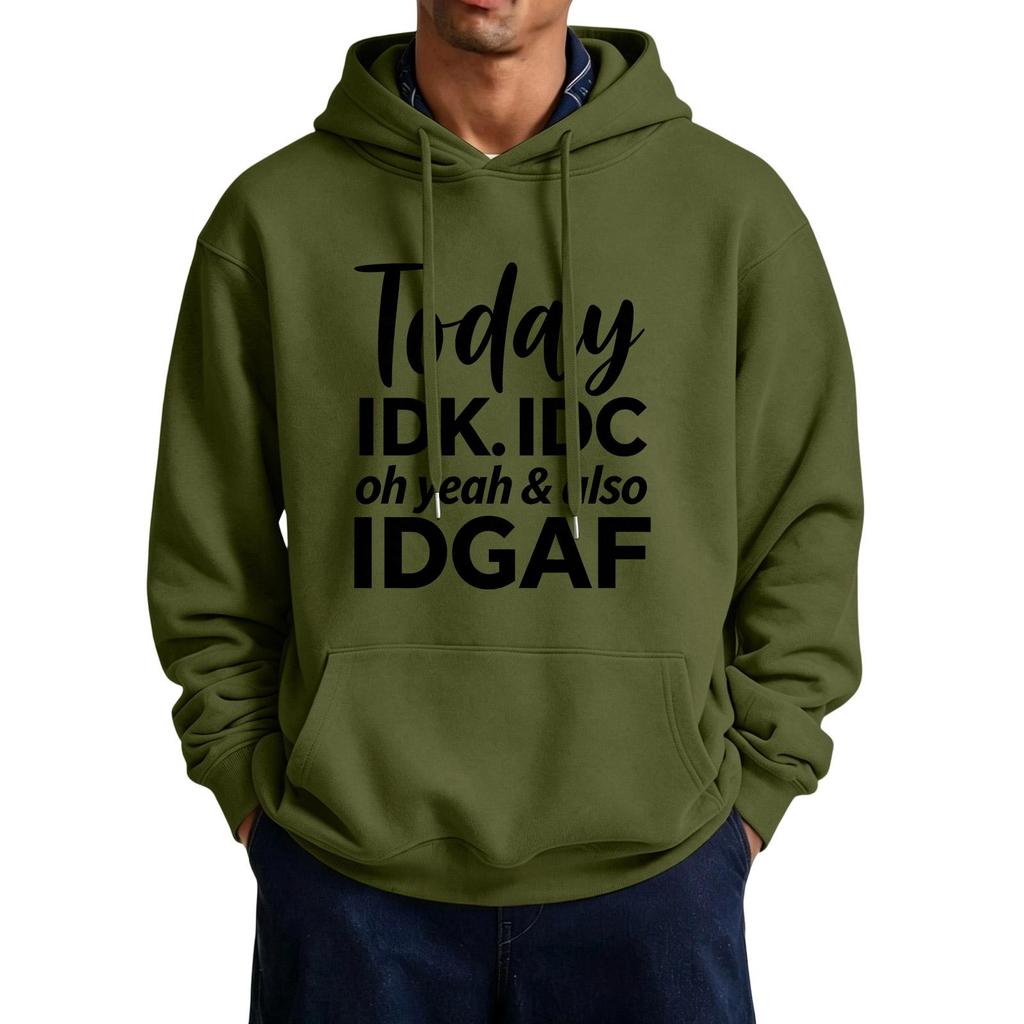 Men's Casual Color Hooded Sweatshirt with Large Pockets and Funny Saying Print