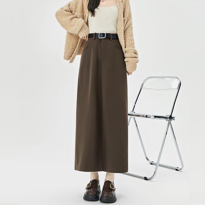 Woolen Skirt for Women Autumn Winter High-waist Slim Fit Straight Hip-hugging Long Skirt Vintage Clothing Y2k Japanese Style