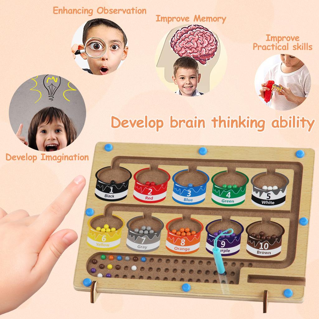 Magnetic Color and Number Maze with Magnetic Pen Wooden Counting Maze Educational Fun Counting Matching Games Montessori Toy