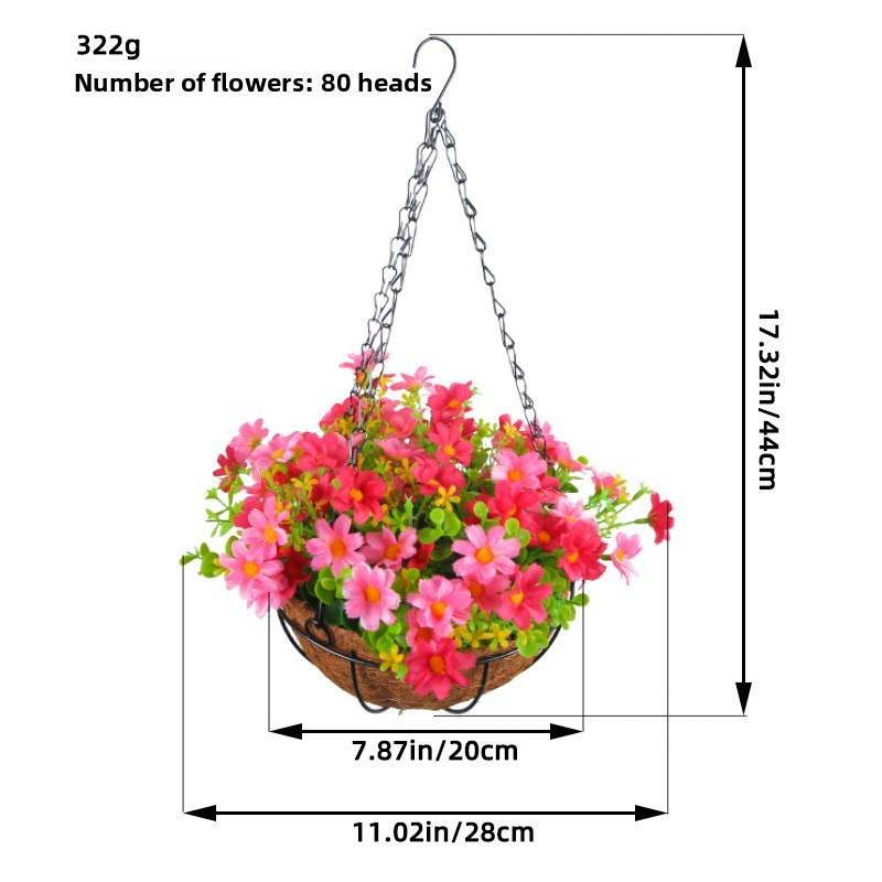Artificial Flower Hanging Basket With Silk Flowers For Home Decor And Living Room Display