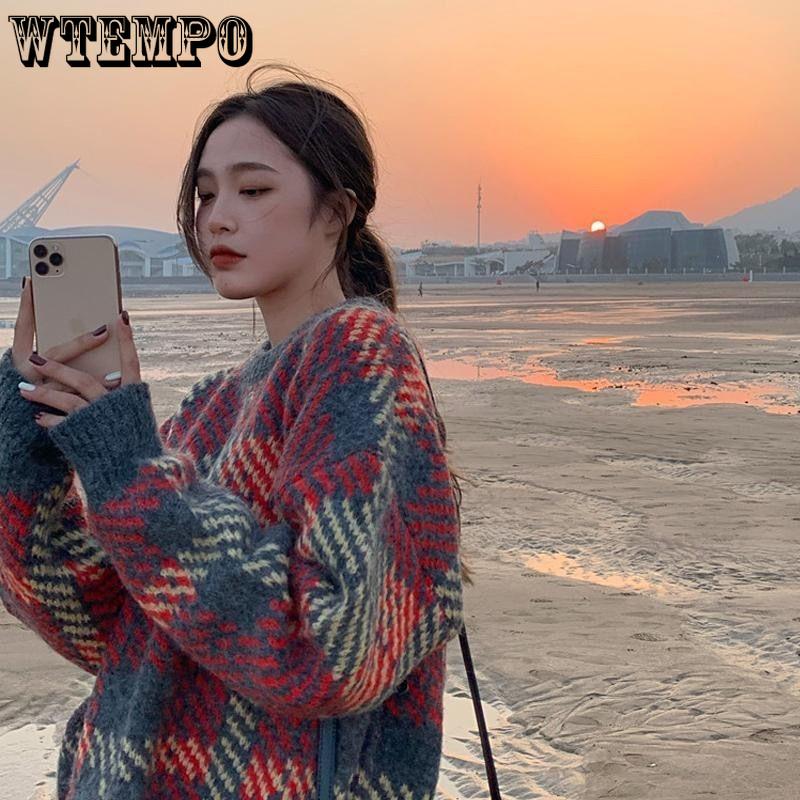 

Мягкий восковой свитер, женский осенне-зимний сезон 2021, новый клетчатый свитер в стиле ретро Y2K, свободный ленивый высококачественный свитер с чувством темперамента, хит продаж