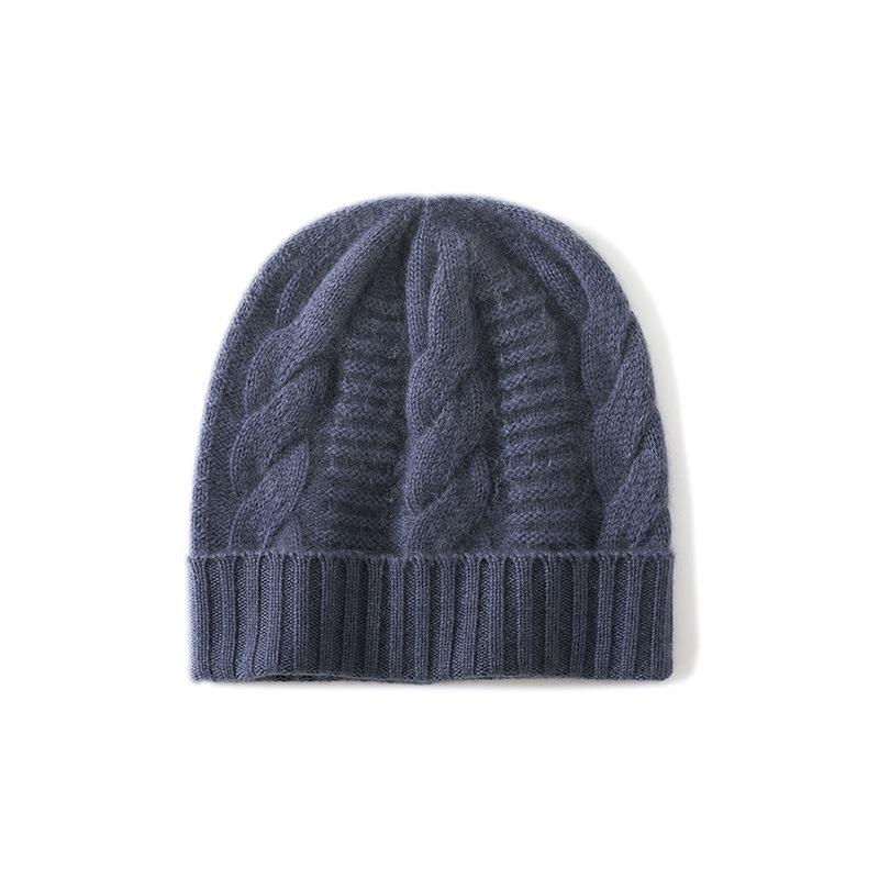 Cashmere Autumn and Winter New Style Women's High End Solid Color Twisted Pattern Thickened Warm Fashion Knitted Casual Hat