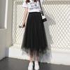 Qooth Summer Asymmetrical Pleated Skirts Elastic Waisted Tulle Midi Skirt Elegant Simple Casual SkirtQT2582