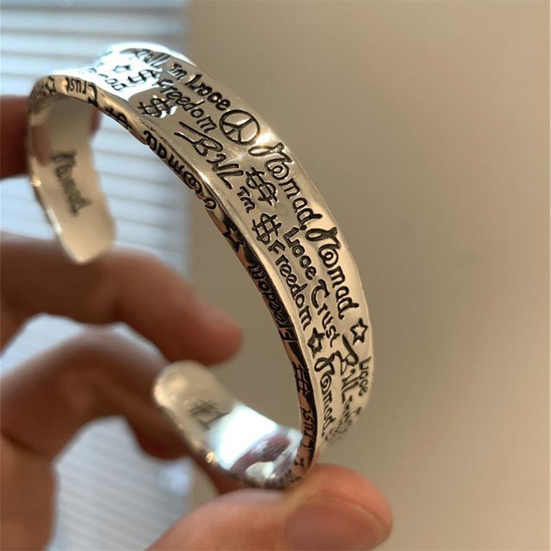 Retro Carved Graffiti Bracelet For Men Women Zinc Alloy Punk Gothic Adjustable Bracelet Designer Zircon Unisex Accessories Gift