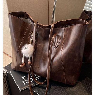 Bag Women's Large Capacity 2025 New Autumn and Winter High-end Brown College Student Class Shoulder Bag Commuter Tote Bag