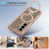Glitter Bling Faux Leather Plating Magnetic Phone Case for Galaxy Z Fold 7 Fold 6 with Rotatable Holder, Anti-peeping Glass Film