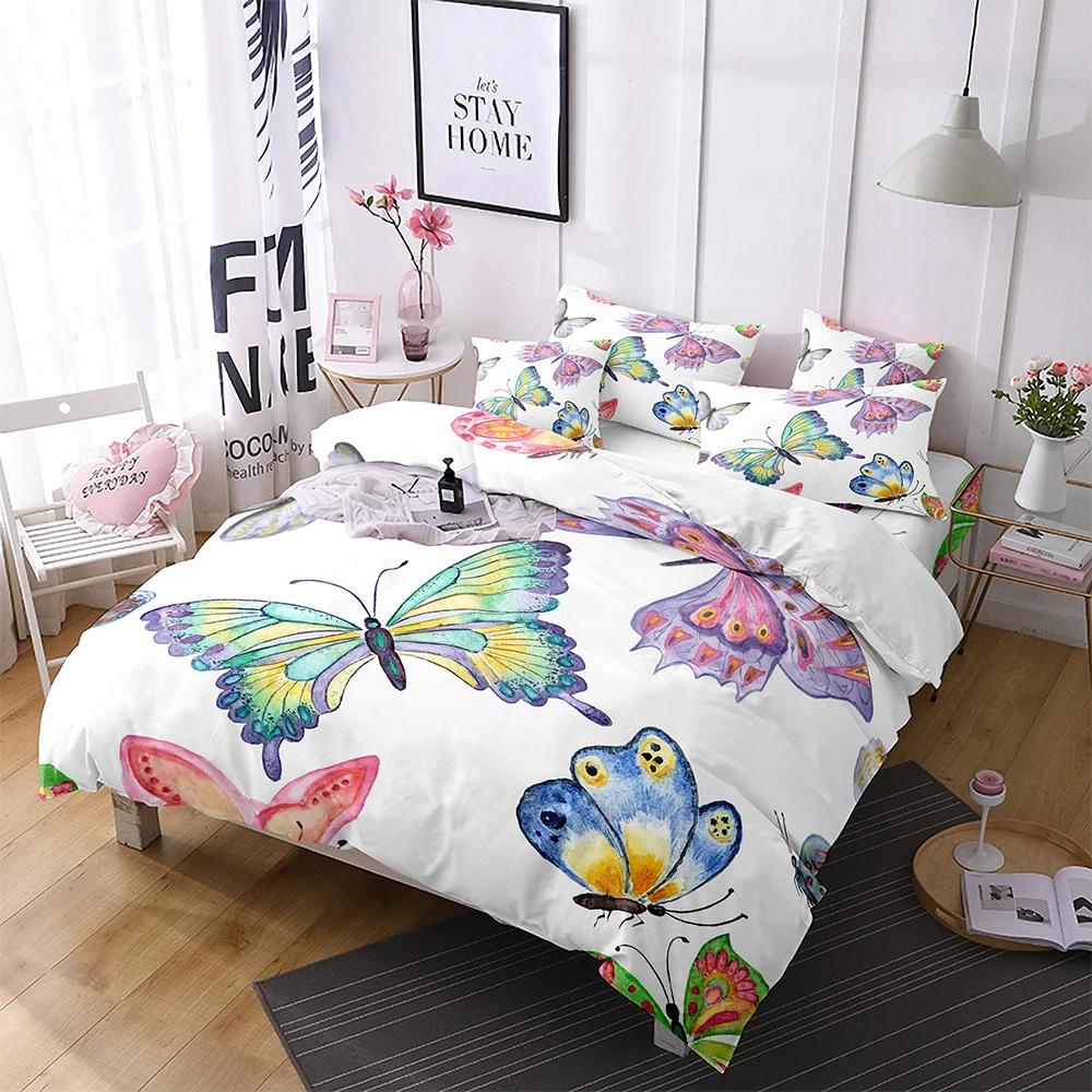 Butterfly Duvet Cover King Queen Blue Watercolor Butterflies Bedding Set For Kid Teen Flying Animal 2/3Pcs Polyester Quilt Cover