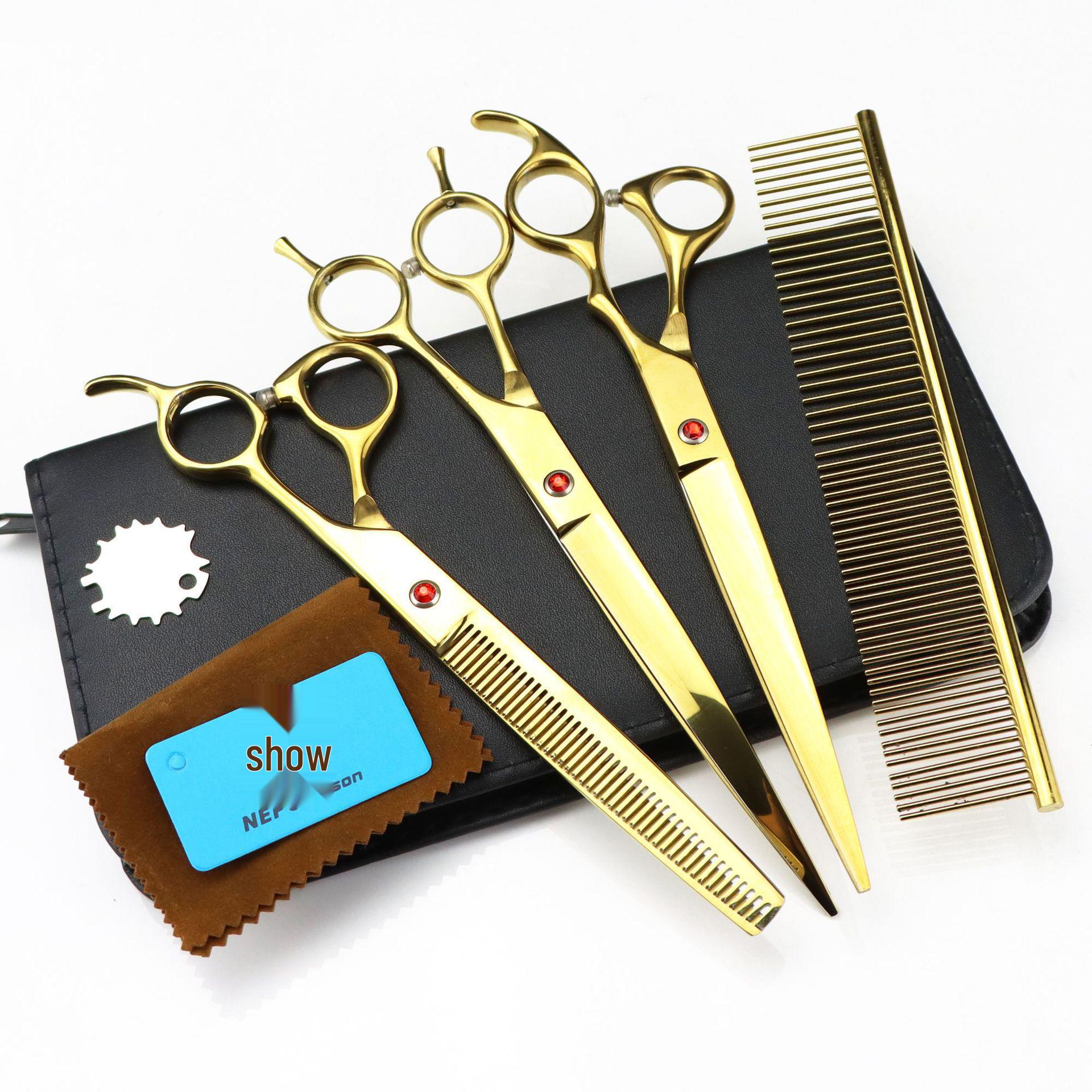 Napson Golden 8.0  Pet Grooming Scissors Set: 3-Piece Straight Shears & Comb