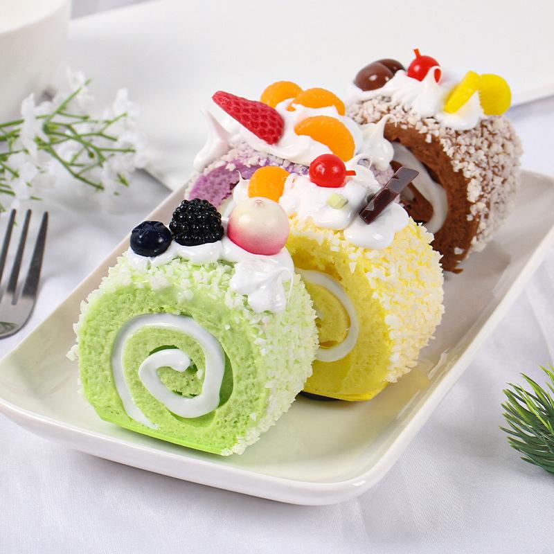 6pcs Simulation Cake Food Model Fake Cake Dessert Artificial Faux Swiss Roll Model Decoration Display Party AD Photography Props
