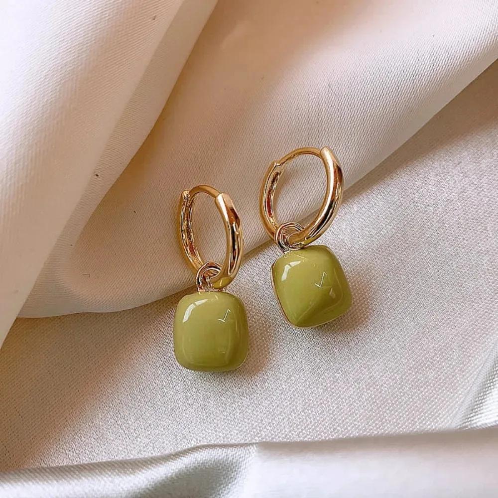Korean Fashion Sweet Cute Heart Square Dangle Geometric Earrings for Women Green White Temperament Earrings Party Jewelry Gifts