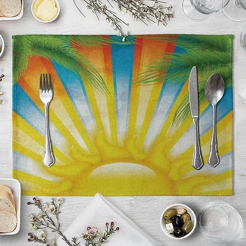 1PC Table Mats for Dining  Seaside Beach Pattern  Placemat Coconut Tree Linen