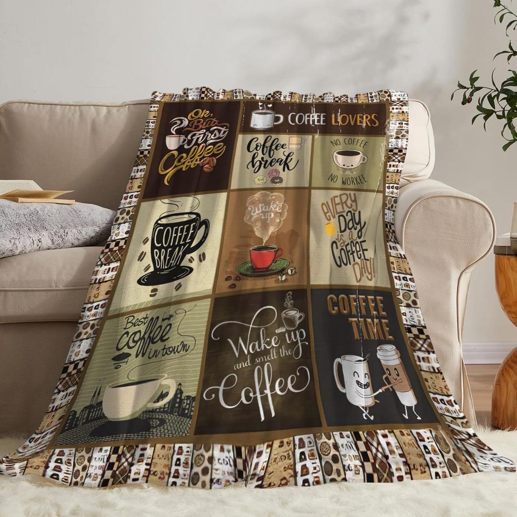 Coffee Blanket for Woman Coffee Throw Blanket Stuff Decor Merch Cozy Flannel Soft Warm Plush Lightweight Bedding Gifts for Girl Woman Sofa Bedding