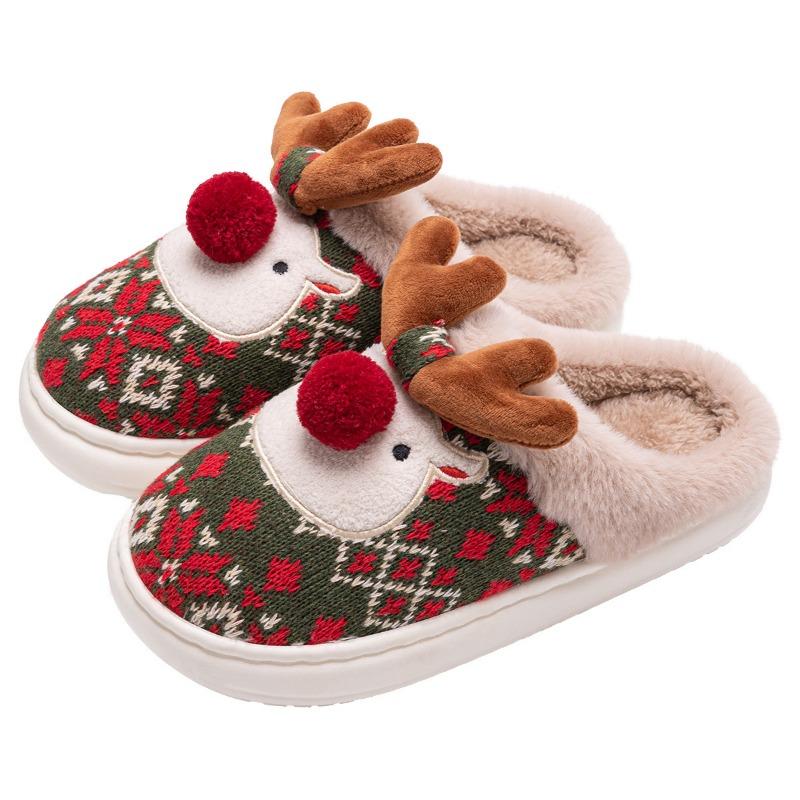 Cute Christmas elk cotton slippers women's winter new indoor home non-slip plush warm slippers
