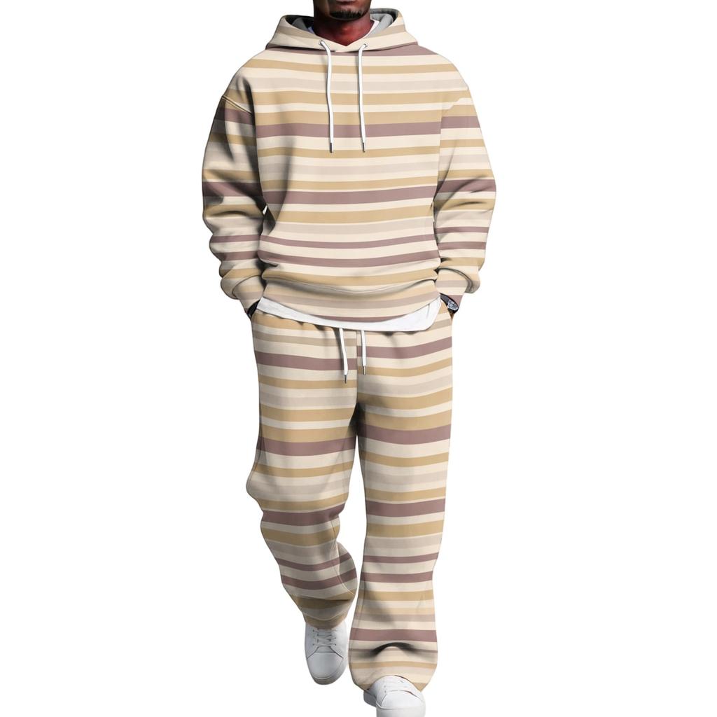 Completo casual da uomo con felpa con cappuccio a strati e pantaloni cargo con elastico in vita