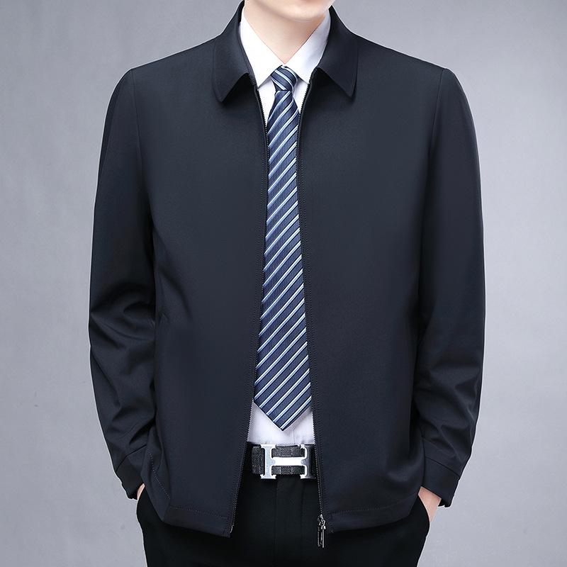 Men s Business Casual Zipper Jacket - Spring/Autumn Solid Color Dad Style 2XL