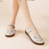 Johnature Flat Sandals For Women Breathable Genuine Leather Soft Soled Casual Round Toe Women's Shoes