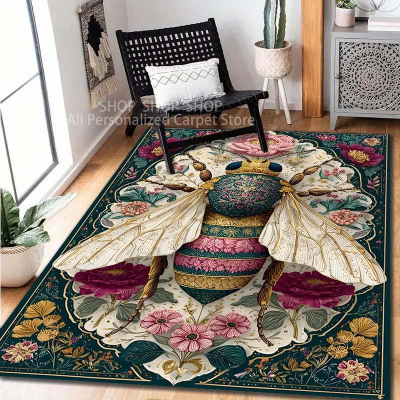 

3D Gorgeous Bee Art Pattern Printed Carpet Living Room Bedroom Sofa Home Decor Non-slip Floor Mat Luxury Gift Outdoor Soft Rug 40x60cm (16x24in)