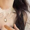 Sophisticated White Lace Necklace Elegant White Lace Neck Chain Accessory with Statement Jewelry Pendant for Women