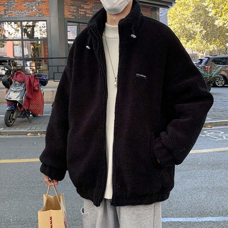 Winter stand-up collar lamb wool jacket men's casual loose Korean version trendy teen student handsome fleece jacket