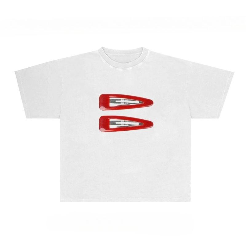 

Red Hairpin Graphic Unisex Cotton T-shirt Tee Casuai Short Sleeve Crewneck Top Fashion Streetwear Autumn Shirt Graphic T Shirts S