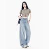 Batch autumn explosion, side hot diamond wide-leg jeans, women's loose meat covering and thin, advanced design sense drag