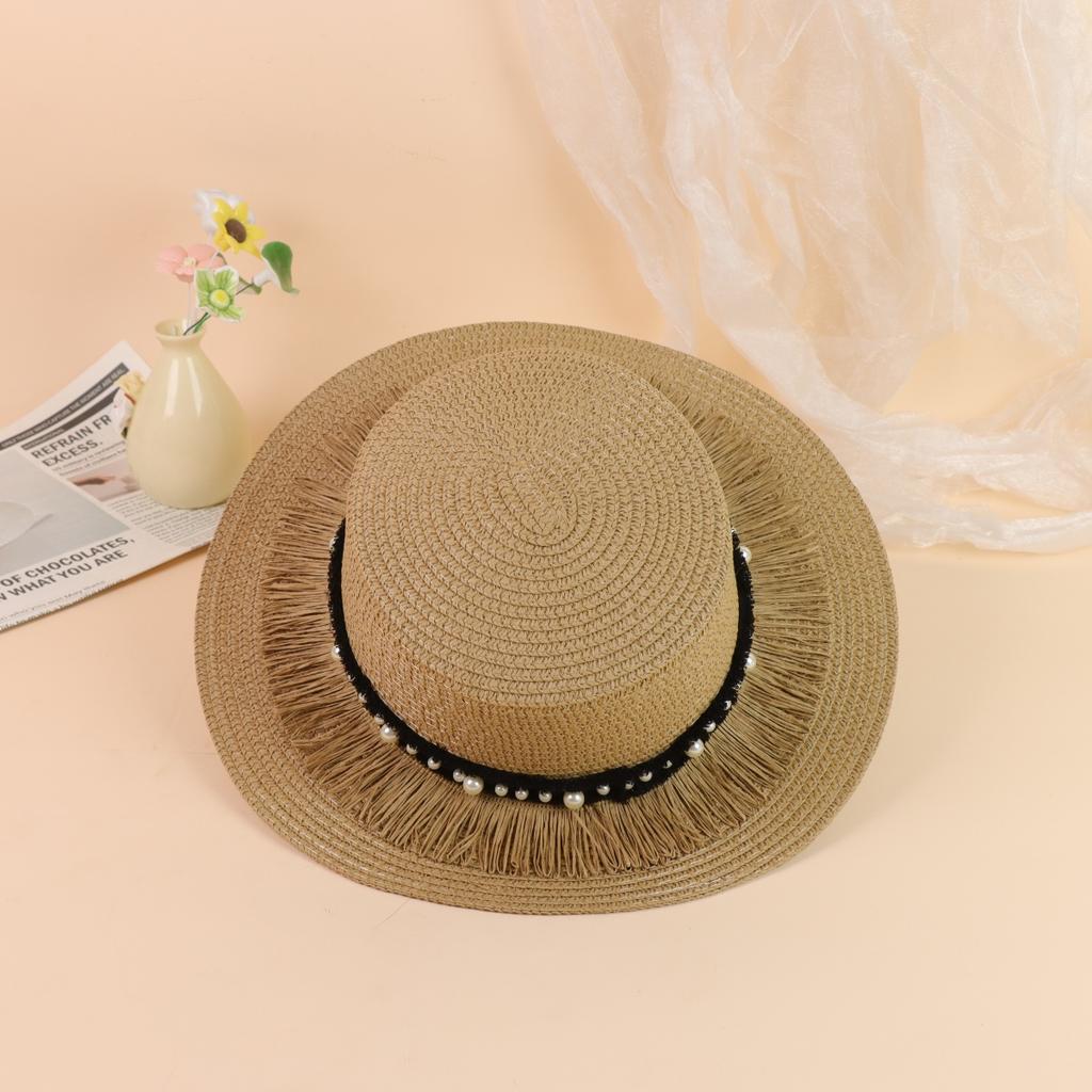 Summer Beach Hat Women's Flat Top Small Gift Hat Breathable Sun Protection Hat Grass Woven Retro