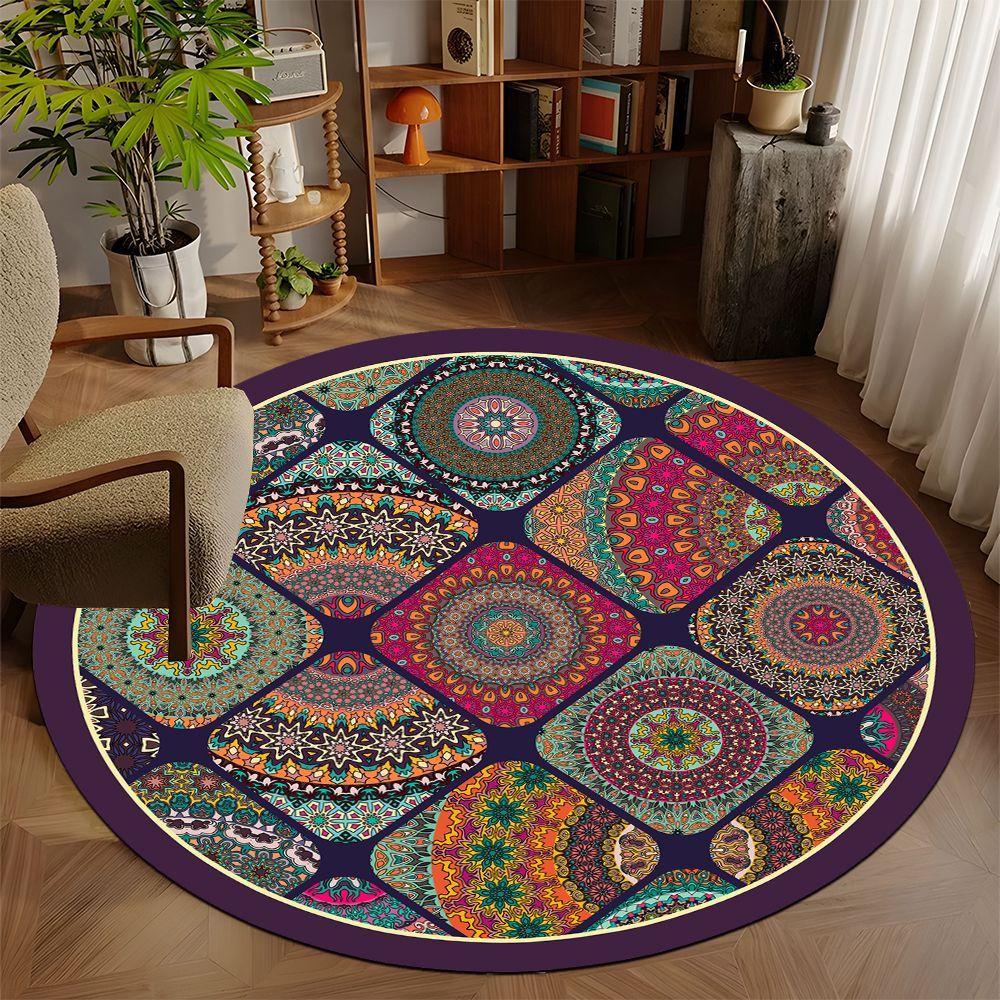 Modern Mandala Style Round Rug Lounge Room Yoga Mat Living Room Sofa Rug Home Decor Bedroom Bedside Soft Rug Reading Chair Mat