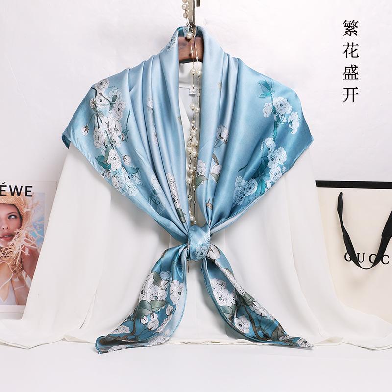 Hot Design 110*110cm 100% Silk Big Square Silk Scarves Fashion Floral Printed Shawl Sale Women Genuine Natural Silk Scarf Shawl