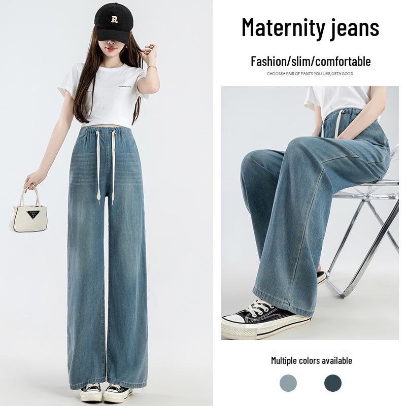 

Tencel Lyocell Maternity Jeans, Light Color, No Belly Support, Drawstring, Plus Size, Loose Long Pants XXL [140-155 Jin]