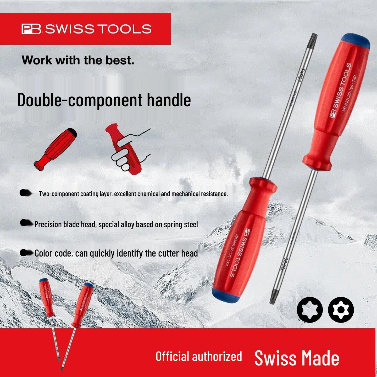 Swiss PB Dual Torx 8400/8401/8401.B.S Hex Screwdriver for Auto Repair. PB 8400.5-50 T5