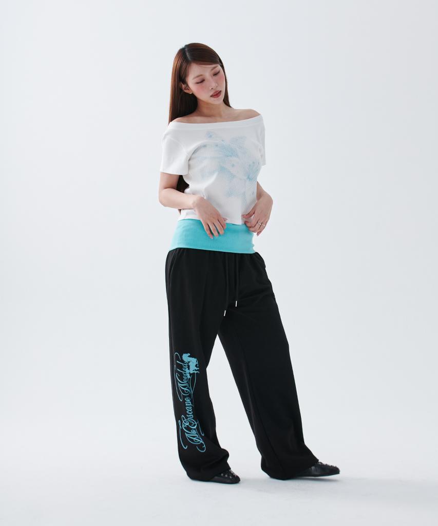 ESCAPEFROM [Escf X Hot Today] Halftone Lily Boat Neck Slim Fit Short Sleeve T-Shirt White